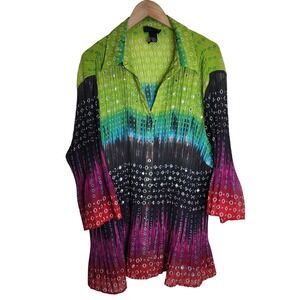 Maggie Barnes Blouse Women's‎ 2X (22/24W) Sheer Button Down Long Sleeve Multi